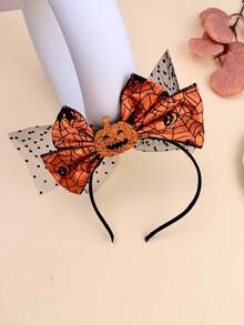 1pc Girls Halloween Pumpkin Spider Web 3D Bow Headband, Cute Atmosphere Party Stage Cosplay Photo Shoot Hair Accessory - Multicolor - View 5