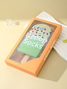 1 Pair Fun Mid-Calf Socks, Ice Cream Design Mid-Calf Socks, Fashion Colorblock Highly Attractive Unisex Mid-Calf Socks, Autumn/Winter Outfit Socks, Sports Casual Style Unisex Couple Mid-Calf Socks, Suitable For Holidays/Parties/Casual/Home/Couples/Birthdays/All-Season Vibrant Socks/Best Socks, Perfect As Special Gifts For Christmas/Halloween/Valentine's Day/Day Of The Dead/Oktoberfest/New Year, Excellent Christmas Gift And Perfect Birthday Gift - Multicolor - View 4