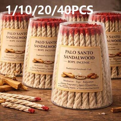 Sandalwood Rope Incense 1/10/20/40PCS Handmade Pure Aromatherapy Incense Slow Burning Long Lasting Fragrance For Meditation Yoga Relaxation Calm Mind Air Freshening For Bedroom Living Room Zen Style Traditional Nepal Incense Wellness Gift