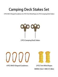 Multi-Piece 3-Prong Spiral Tent Stakes Set With Ropes And Clips, Camping Ground Anchor Kit - Multicolor - View 15