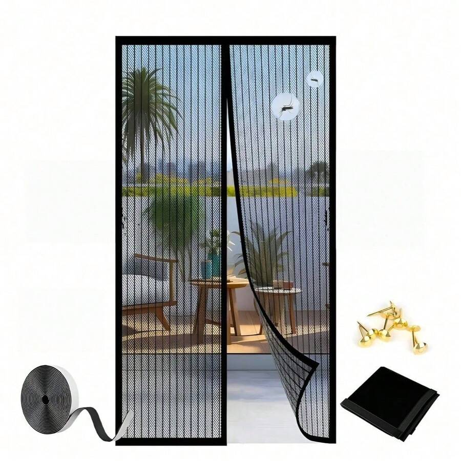 Thickened Magnetic Screen Door Self-Closing Panel - No Drilling Installation, Suitable For Insect Prevention, Tear-Resistant Mesh, Magnetic Closure For Sliding Doors, Pets, Easy Assembly - Magnetic Screen Door - Black, Easy Installation, Strong Magnetic, Breathable Durable Fiberglass, Pet Tested, Hands-Free Entry, Magnetic Closure Insect Prevention, Suitable For Bedroom, Kitchen, Living Room, Dining Room And Balcony