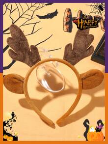 1pc Halloween Cute Plush Deer Horn Headband, Deer Ear Head Hoop, Party Costume Prop, Holiday Photo Accessory - Multicolor - View 1