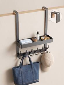 Halloween Christmas Door Hanging Rack, 5-Hook Entryway Storage Rack With Storage Shelf, No-Drill Door Hooks, Suitable For Bags, Coats, Hats, Keys And Towels, Daily Home Decor, Holiday Decoration, Space-Saving Storage Organizer, Room Decor, Creative Gift - View 4