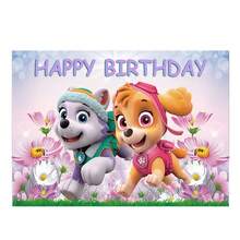 Paw Patrol Theme Birthday Banner, Cake Topper, Pink Background Cloth Decoration Hanging Ornament, Birthday Party Decoration Set - Multicolor - View 4