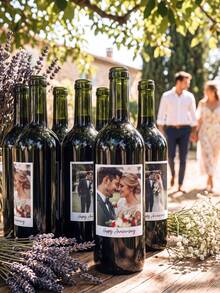 Custom Personalized Photo Wine Bottle Label Stickers, Personalized Waterproof Wine Bottle Decorations,Wedding Anniversary Birthday Party Gift Custom Image And Text Stickers, DIY Wine Bottle Decorations, Christmas Decorations, Wine Bottle Not Included - Multicolor - View 6