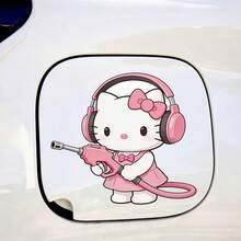 SANRIO 1pc Pink Headset Hello Kitty Car Sticker, Perfect For Fuel Tank Cap Decoration. Add Fun And Cute Vibes To Your Vehicle With This Decorative Fuel Lid Sticker, It's A Gift For Hello Kitty Fans, Also A Great Gift For Family And Friends - A - View 3