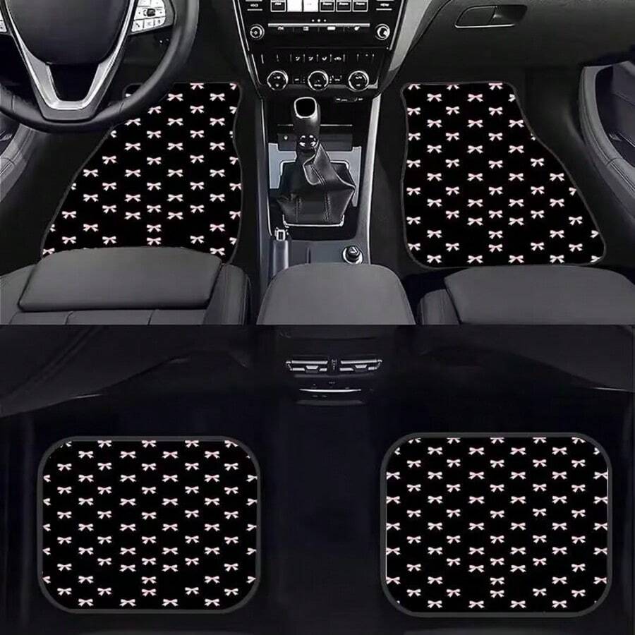 4pcs Pink Bow Tie Pattern Car Floor Mats, Universal Fit Car Floor Mats, Car Interior Decoration Accessories, Suitable For Front And Rear Seats, Compatible With Most Sedans, SUVs, Trucks And - Multicolor - View 1