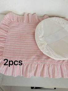 1pc/2pcs/6pcs INS French Blue & White Striped Lace Placemat, Soft Ruffle Edge Tablecloth, Napkin, Niche Dust Cover - Pink - View 16