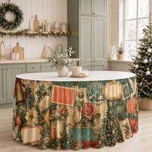 Table Cloth Table Skirt 1 Holiday Christmas Flowers Retro Bell Rose Decoration Design Polyester Material Is Suitable For Dining Room Kitchen To Send An Activity Holiday Decoration. - 1 - View 5