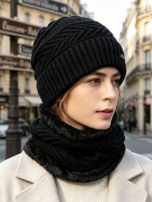 1 Set Autumn/Winter Thermal Lined Women's Knitted Hat, Ear Protection Warm Scarf, Fashionable Cold-Proof Ski Hat, Suitable For Daily Wear - A - View 5