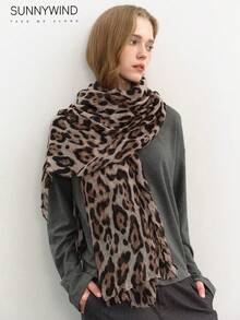 1pc Women's Leopard Print Polyester Large Size Scarf For Daily Use - Khaki - View 3