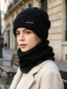1 Set Autumn/Winter Thermal Lined Women's Knitted Hat, Ear Protection Warm Scarf, Fashionable Cold-Proof Ski Hat, Suitable For Daily Wear - A - View 7