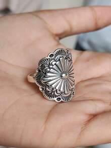 ZHIXUN 1pc Vintage Simple Bohemian Carving Ring Women's Declaration Jewelry Daily Stackable Wear Party Gifts - Ring - View 3