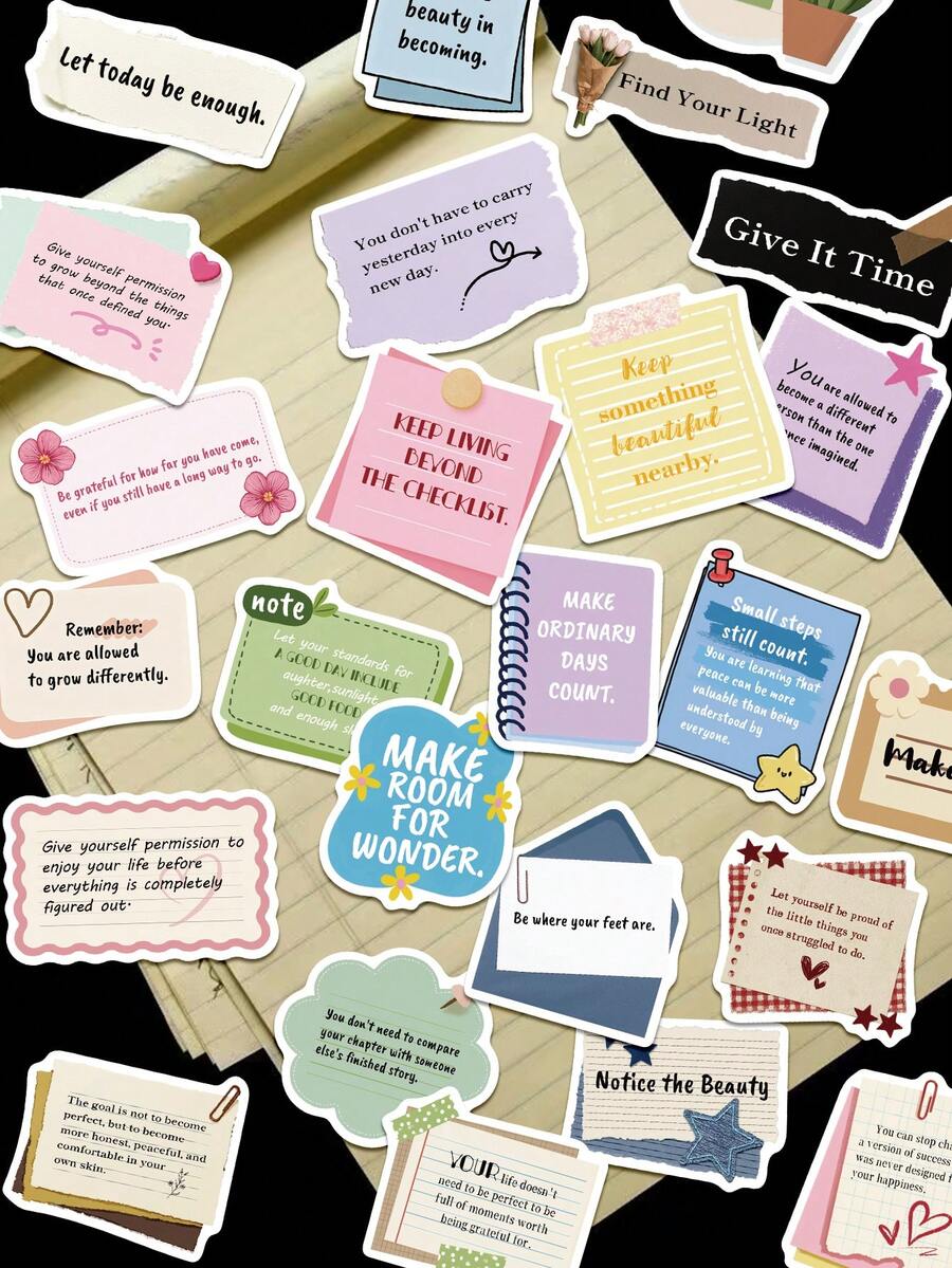 50pcs Encouragement Message Stickers For Decorating Switches, Water Cups, Laptop, Phone Case, Tablet, Luggage, Planner, Notebook, Diary, Scrapbook, Guitar, Skateboard - Encouraging Comment Text - View 1