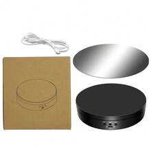 1pc Mini AI Electric Rotating Display Stand, Adjustable Speed, Cute Solid Display Platform, Rotating Base Suitable For Photography, Live Streaming And Product Display, With Forward And Reverse Function, Can Be Used For Model Display - Black - View 7