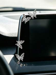 10Pcs Hollow Silver Butterfly Car Interior Decor Stickers, Delicate Butterfly Pattern Auto Decals, Decorative Ornaments For Car Door, Rearview Mirror & Dashboard, Stylish Vehicle Interior Modification Decoration, Eye-Catching Car Interior Accessory - Car Decoration Sticker - View 2