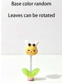 New Spring Swaying Car Bee Leaf Rotating Stress Relief Mini Ornament Cute Little Bee Creative Decoration For Car Interior Workstation Desk Random Color Base Flower - A - View 8