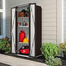 Tall Outdoor Storage Cabinet Metal Garden Cupboard With Shelves - Brown - View 8