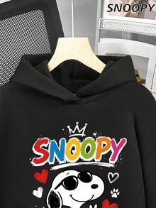 Autumn And Winter Women's Hooded Sweatshirt SNOOPY Snoopy Crown Print Shirt Long-Sleeved Sweatshirt - Black - View 3