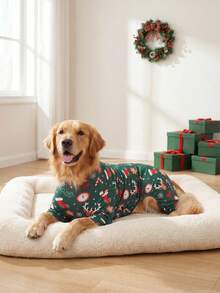 1PC Christmas Dog Pajamas - Soft Warm And High Stretch Full Coverage Pet Rompers, Anti Licking & Bug Protective Jumpsuit For Small Medium Large Dogs, Christmas All Over Printing Dog Clothes - Cartoon Christmas Reindeer Pattern - Multicolor - View 7