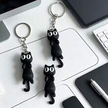 3D Printed Cute Big Eye Cat Keychain, 1pc Durable PLA Plastic, Fantasy Theme Design, Movable Backpack Pendant, Small Decorative Item, Suitable For Desk, Phone, Car, Etc., Can Be Used As Keychain Pendant, Suitable For Various Holidays - Multicolor - View 2