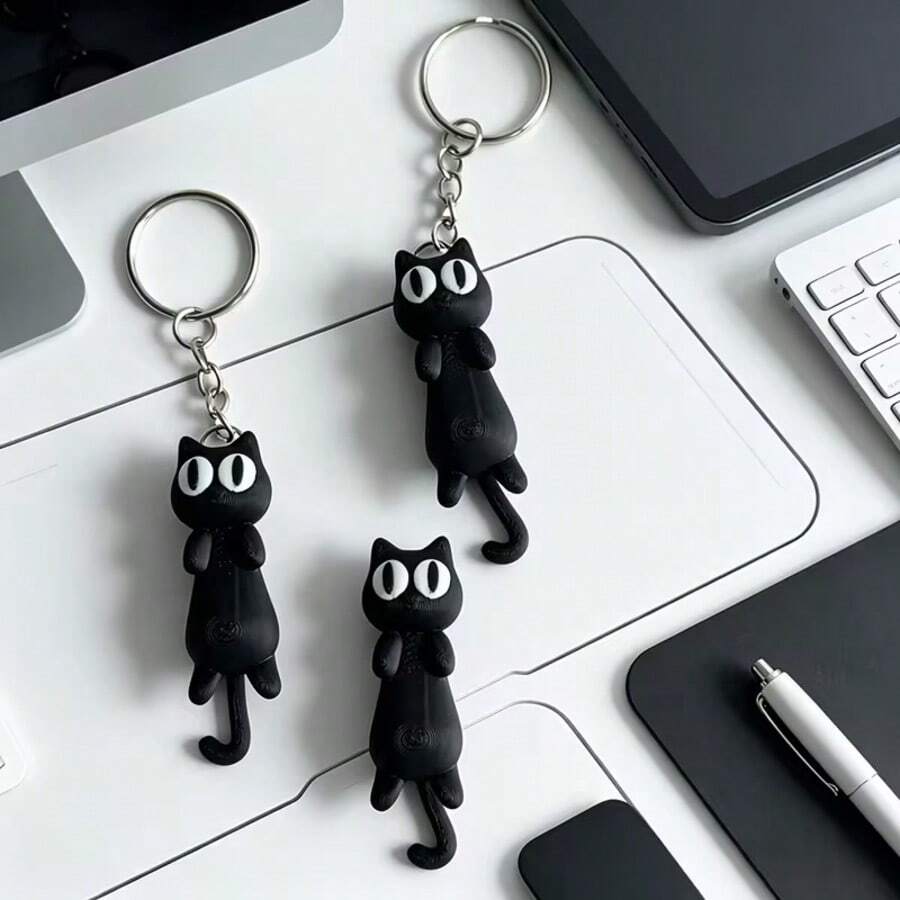 3D Printed Cute Big Eye Cat Keychain, 1pc Durable PLA Plastic, Fantasy Theme Design, Movable Backpack Pendant, Small Decorative Item, Suitable For Desk, Phone, Car, Etc., Can Be Used As Keychain Pendant, Suitable For Various Holidays