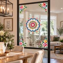 Floral Mandala Window Film, Static Cling Colorful Glass Sticker, Rainbow Glass Decal, Home Kitchen Bathroom Window Decoration - Window Film - View 10