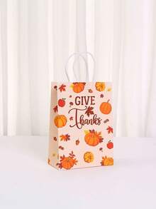 1pc/6pcs/12pcs Thanksgiving Gift Paper Bags, Friendsgiving Party Favor Bags, Autumn Pumpkin Turkey Print Handle Gift Bags For Holiday Party, Gift Wrapping - Thanksgiving Tote Bag - View 5