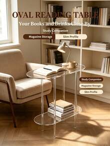 Acrylic Oval/Rectangular Side Table, Double-Layer Transparent Bedside Cabinet, Modern Transparent End Table, Suitable For Bedroom And Living Room, Can Be Used As Display Stand And Book Storage - Multicolor - View 5