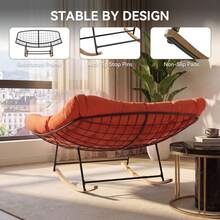 Aoxun Oversized Garden Rocking Chair With Cushion And Heavy-Duty Metal Frame For Patio,Balcony And Garden, Red - Red - View 5