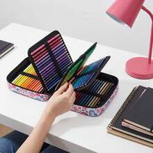120-Slot Colored Pencil Storage Box, Large Capacity Pencil Pouch, Gel Pen Storage Zipper Portable - 120 Holes--pink - View 7