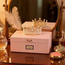 Quilted Large‑Capacity Jewelry Box Desktop Storage Organizer For Rings Earrings Necklaces Gift For Women Gucci Beauty Pink Quilted Jewelry Box - Pink - View 4