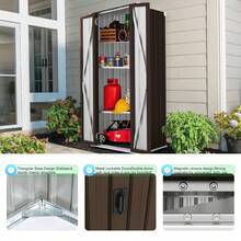 Tall Outdoor Storage Cabinet Metal Garden Cupboard With Shelves - Brown - View 6