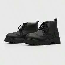 Men's High-Top Combat Boots, Non-Slip Thick Sole, Solid Color Stitching, Suitable For Outdoor Hiking, Casual Wear And Work - Black - View 2