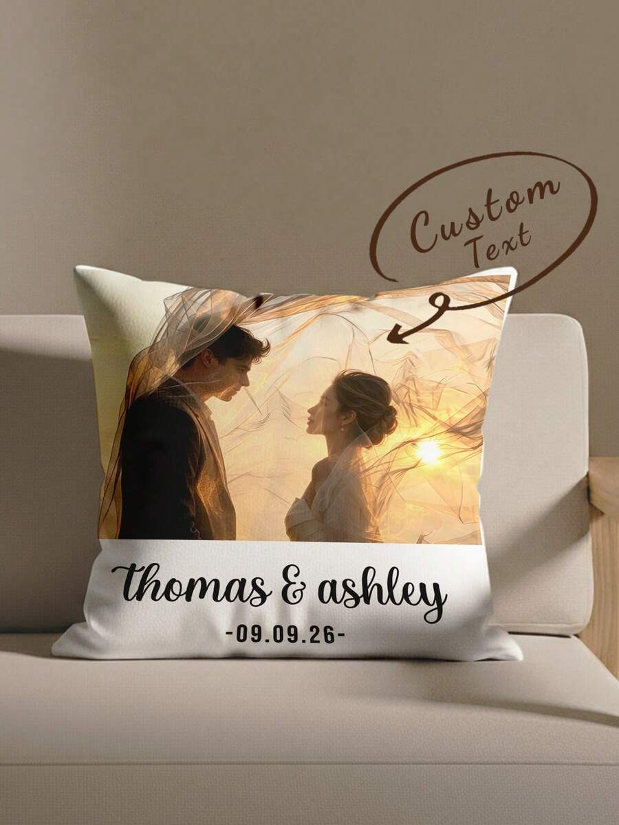1pc Customized Photo Double-Sided Printed Pillowcase, Holiday Customized Image Pillowcase, Create Your Own Image Pillowcase, Gift For Family, Friends And Yourself - Champagne - View 1