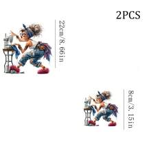 1/2/3pcs Sewing Machine Fashion Girl Cartoon Heat Transfer Sticker | DIY Heat Transfer Decal Compatible With T-Shirts, Oversized Sweatshirts, Women's Casual Tops, Canvas Bags, Fabric Pillows Printing. - Multicolor - View 9