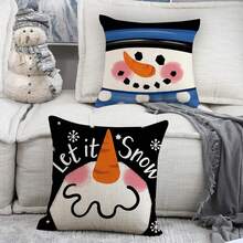 4pcs Cute Snowman Christmas Square Pillow Covers, Hello Winter Let It Snow Snowman Face Cushion Cases, Single-Sided Print Linen Pillowcases For Sofa Bedroom, No Pillow Inserts - Multicolor - View 7