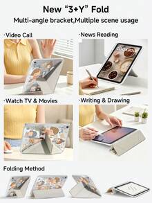 Cute Cartoon Girl Protective Case Compatible With IPad Air 8(M4)2026(11-Inch), Air 4/5 10.9 Inch, 7/8/9th 10.2 Inch, Built-In Pencil Slot Compatible With Samsung Tab S6 10.4 Inch, Compatible With Kindle 11th Gen(2022/2024), Kindle Clara 2E, Clara Colour, Clara BW (6-Inch) And Libra Colour (7-Inch),Cute Girly And Stylish Design, Birthday And Holidays. - Multicolor - View 7