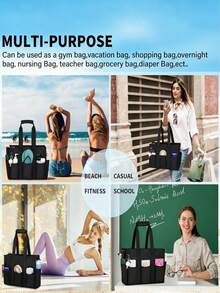 Women's Large Beach Tote Bag With Zipper, Waterproof, Lightweight, Travel Handbag, Suitable For Teachers, Pool, Nurses, Work Commute - Multicolor - View 6