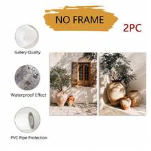 2pcs Bohemian Mediterranean Terracotta Pot Olive Tree Canvas Wall Art, Neutral Warm Tone Country Villa Landscape Print, Rustic Aesthetic Poster, Living Room, Dining Room, Entryway Wall Decor, Home Decoration, Gift - Abstract Style a - View 10