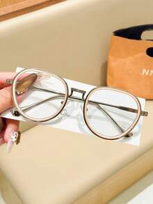 1PC Unisex Round Cat Eye Frame Glasses, Contrast Color Elegant Luxury Metal Decor, Y2K Sweet Cool Retro Street Minimalist Fashion Eyewear Frame For Vacation - Clear - View 17
