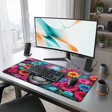 Colorful Petals And Skull Pattern Gaming Mouse Pad, Non-Slip Rubber Desk Mat, Smooth Sliding Surface, Suitable For Computer Laptop Office Home, Bold Abstract Art Decor, Back To School Supplies - A - View 10