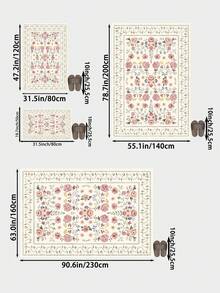 1 Stück Champagnerfarbener großer Wohnzimmerteppich mit Blumenmuster, Vintage Persischer Stil, leicht zu reinigen, rutschfeste Unterseite, geeignet für Wohnzimmer, Schlafzimmer, Küche, Esszimmer, Eingangsbereich, Büro und andere Heimdekorationen - Champagnerfarben - Übersicht 2