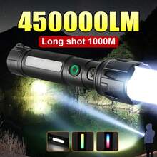 450000LM Ultra Bright 30W LED Flashlight,Long Shot 1000M,Zoomable Long‑Range Torch,Type‑C Rechargeable,Magnetic Base,Side RGB Light,Waterproof 5‑Modes Flashlight For Camping Emergency Outdoor - Black - View 2