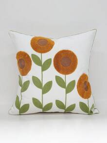 1pc Nordic Style Sunflower Embroidered Pillow Case, Creamy Bedroom Sofa Decorative Cushion, Living Room Sofa Atmosphere Decor Bed Headboard, Zipper Closure, Machine Washable, Pillow Insert Not Included - Multicolor - View 6