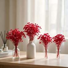 50/100pcs, Artificial White Mini Simulation Baby's Breath Gypsophila Ivory Flowers For Vase Wedding Home Office Party Garden Card Making Decor, DIY Decoration - Red - View 5