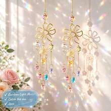 2Pcs Flower Crystal Suncatcher Window Hanging Boho Room Decor - 2-piece Petal Sun Catcher - View 1