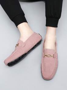 GAISIMA Men's Matte Suede Metal Buckle Loafers, Light Luxury Casual Slip-On Driving Shoes With Perforated Design, Suitable For Daily Business And Dating, Spring/Autumn Style - Pink - View 6