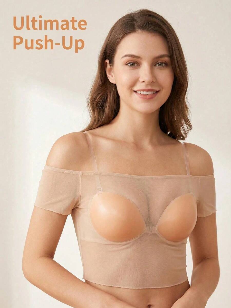 Invisible Silicone Bra, Adjustable Transparent Straps, Reusable Seamless Push-Up Adhesive Bra, Suitable For Backless Dresses And Wedding Gowns - Multicolor - View 1