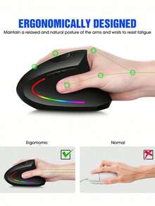 Right Hand Ergonomic Vertical Wireless Mouse, 2.4G & Bluetooth Dual Mode, RGB Light, Silent Click, Adjustable DPI, For Laptop Desktop Office Gaming, Battery Not Included(Battery Not Included) - View 3